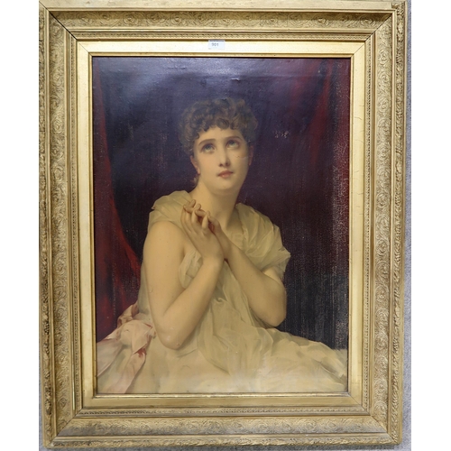 901 - BRITISH SCHOOL Portrait of a lady,print on canvas,80 x 60cm