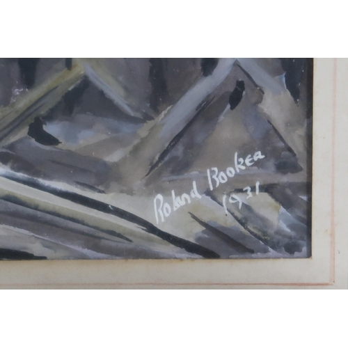 908 - ROLAND BOOKER Ducks in flight, signed, gouache, dated, 1931 23 x 40cm