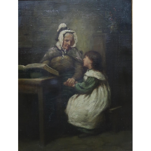 911 - NORMAN N MACDOUGALL Grand mother and grand daughter, seated together, signed, oil on canvas, 44... 