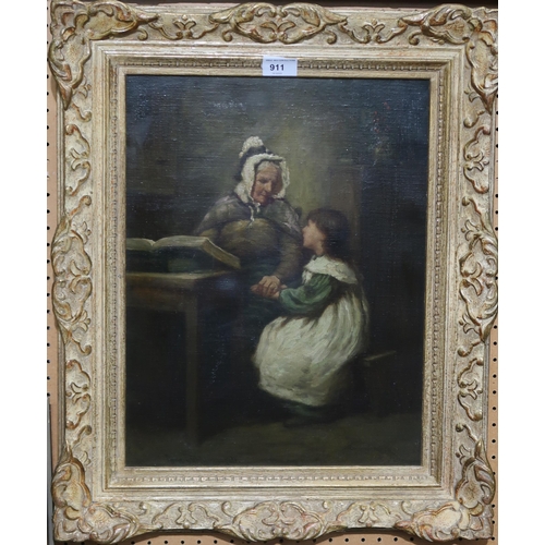 911 - NORMAN N MACDOUGALL Grand mother and grand daughter, seated together, signed, oil on canvas, 44... 