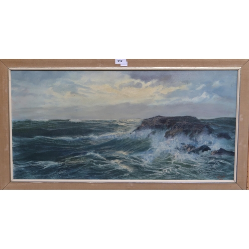 912 - CONTINENTAL SCHOOL Seascape, signed, oil on canvas, 40 x 80cm