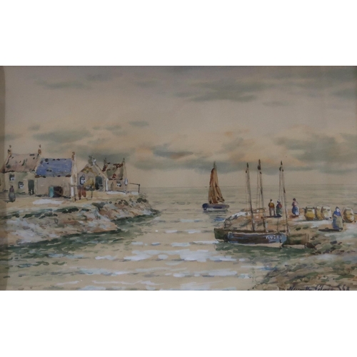 914 - JAMES HAMILTON GLASS East Coast village and Kirkcaldy fishing boats, signed, watercolour, 22 x ... 