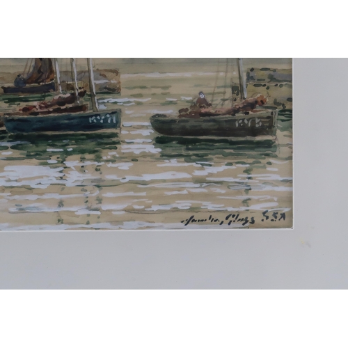 914 - JAMES HAMILTON GLASS East Coast village and Kirkcaldy fishing boats, signed, watercolour, 22 x ... 