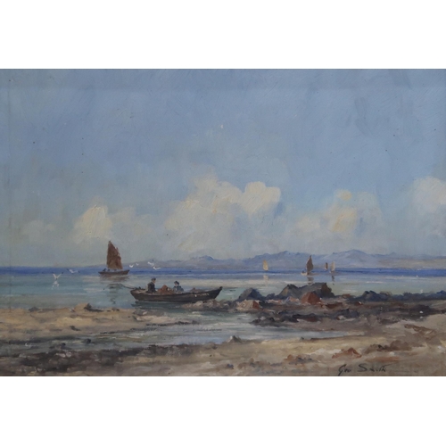 916 - GEORGE SMITH Fishing boats returning, signed, oil on canvas, 24 x 34cm