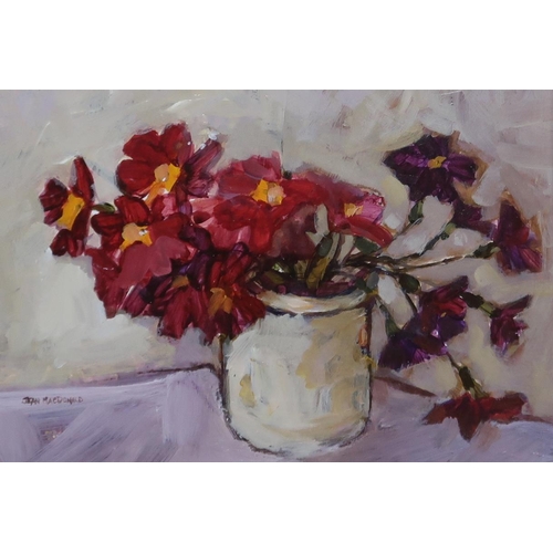 917 - JEAN MACDONALD Primula, signed, oil on board, 21 x 30cm