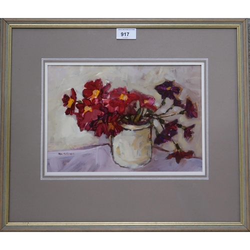 917 - JEAN MACDONALD Primula, signed, oil on board, 21 x 30cm