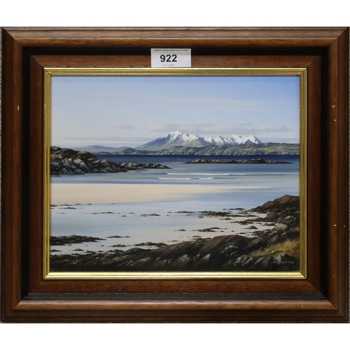 922 - IAN S JOHNSTONE Towards the Cuillins from Arisaig, signed, acrylic on board, 19 x 23cm... 