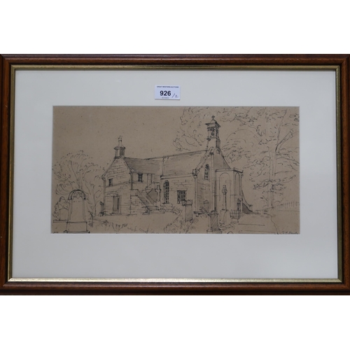 926 - TOM H SHANKS Church yard, signed, pen,ink and watercolour, 19 x 37cm and R CAVALLO Fishing boat... 