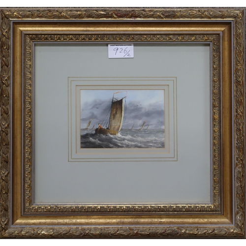 926 - TOM H SHANKS Church yard, signed, pen,ink and watercolour, 19 x 37cm and R CAVALLO Fishing boat... 