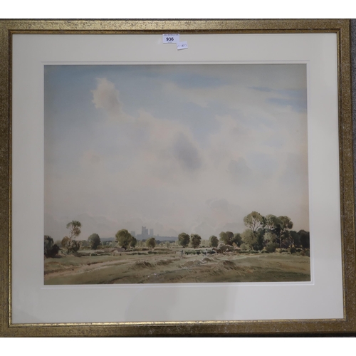 936 - PERCY LANCASTER R.B.A Haymaking in Lincoln, signed, watercolour, 49 x 60cm