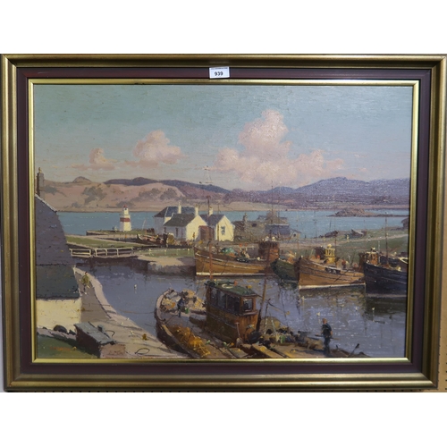 939 - RICHARD FORSYTH (SCOTTISH 1930-1997), Crinan, oil on canvas, signed lower left, 55 x 76cm, title ins... 