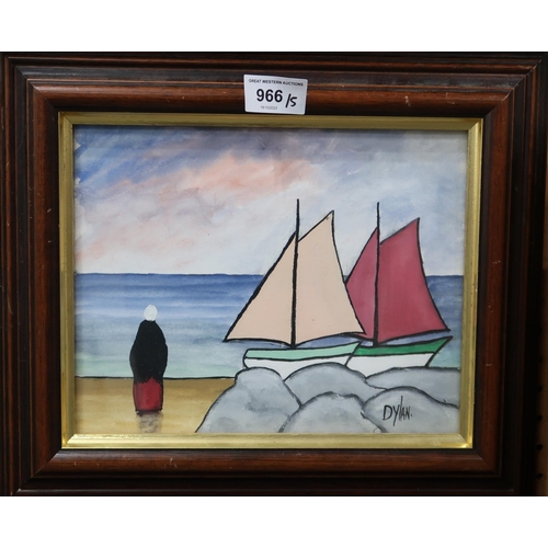 966 - SEAN DYLAN (20THC CONTEMPORARY) BEACH SCENE Mixed media, signed lower right, 18 x 23cm&nbs... 