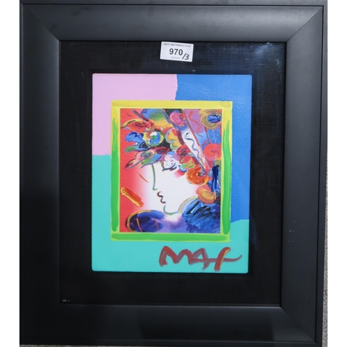 970 - *WITHDRAWN* PETER MAX (GERMAN b.1937) BLUSHING BEAUTY ON BLENDS Mixed media, signed lower right, 24 ... 