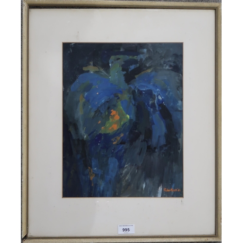 995 - JAMES DOWNIE ROBERTSON MBE (SCOTTISH 1931-2010) ABSTRACT IN BLUE AND GREEN Gouache, signed lower rig... 