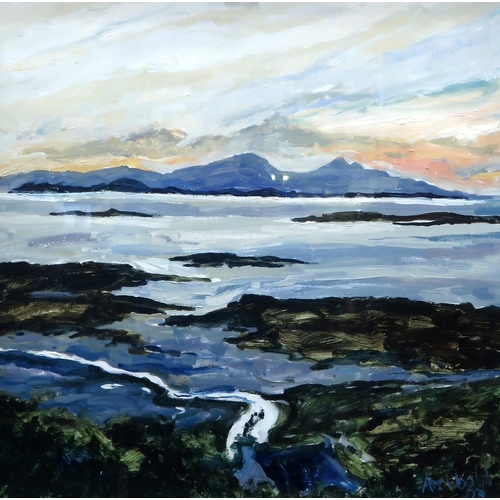 997 - JOHN ARCHBOLD (SCOTTISH b.1958) SILVER STREAM, BLUE RHUM Alkyd on board, signed lower righ... 