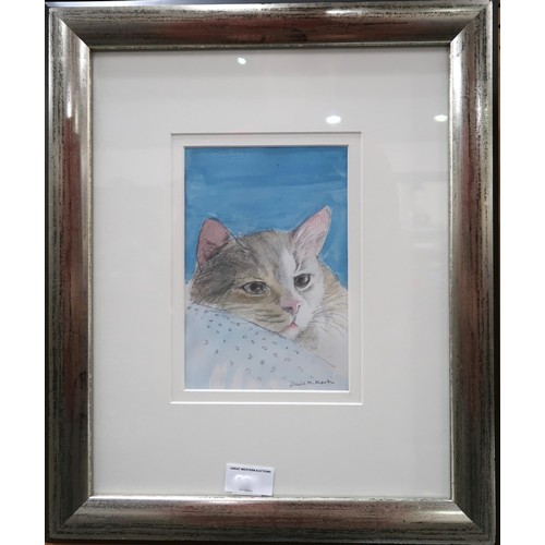 988 - DAVID M. MARTIN (SCOTTISH 1922-2018) PORTRAIT OF A CAT Mixed media on paper, signed lower right, 19.... 