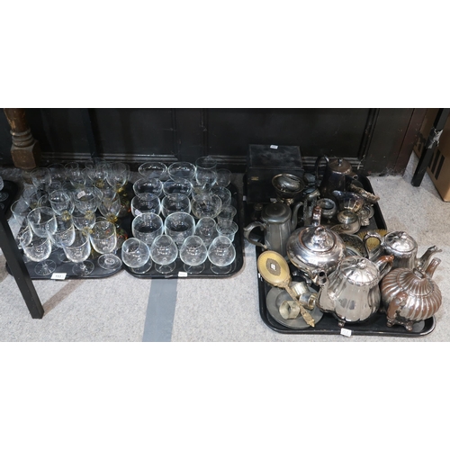 153 - A collection of drinking glasses, assorted EPNS, silvered pottery teawares etc