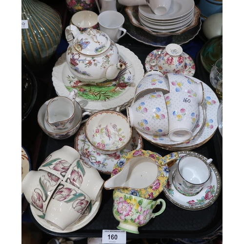 160 - Assorted teawares including Copeland's Grosvenor China, Susie Cooper, chintz cups and saucer and jug... 