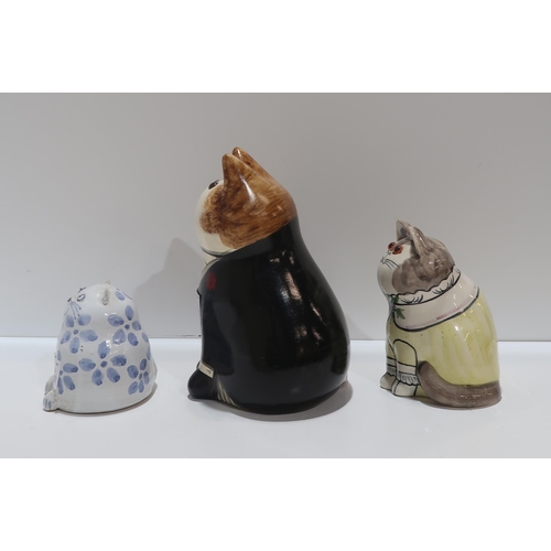 193 - Two Joan and David De Bethel, Rye ceramic cats, one dated 1987 together with a Burnham pottery cat