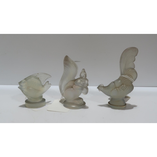 203 - Three Sabino opalescent glass figures including a squirrel, fish and cockerel, a large citrine style... 