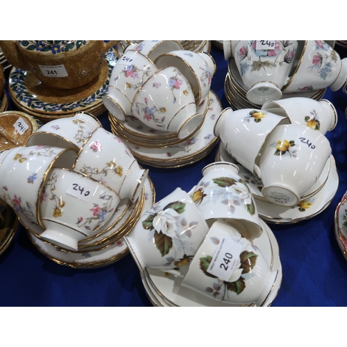 240 - A Royal Stafford Violets Pompadour pattern teaset with teapot, medium plates, side plates, cups and ... 