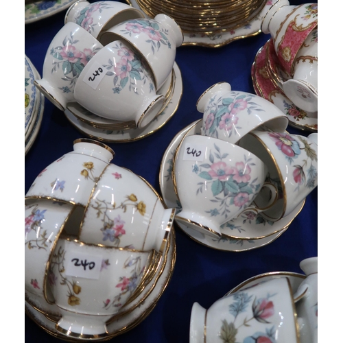 240 - A Royal Stafford Violets Pompadour pattern teaset with teapot, medium plates, side plates, cups and ... 