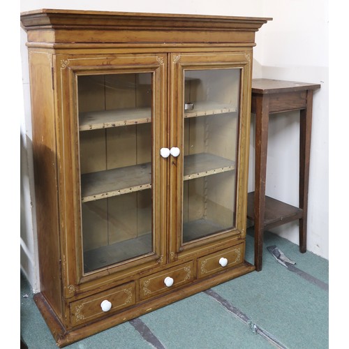 29 - A Victorian painted bookcase top with pair of glazed doors over pair of drawers, 122cm high x 102cm ... 