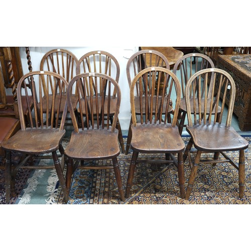 81 - A lot of eight assorted 20th century elm rail back dining chairs marked with assorted M.O.D and othe... 