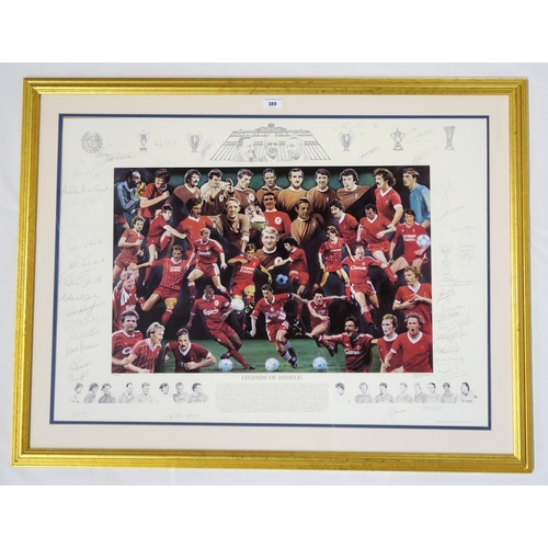 389 - Legends of Anfield: a large framed limited edition print bearing signatures of Liverpool F.C. player... 