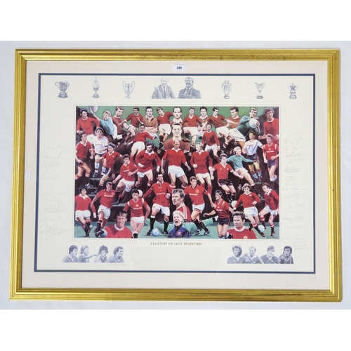 390 - Legends of Old Trafford: a large framed limited edition print bearing signatures of Manchester Unite... 