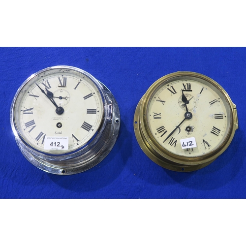 412 - Two ship's bulkhead clocks, one in chrome by Henry Browne & Sons 