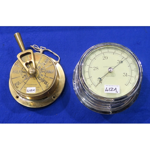 412A - A bulkhead barometer by Berry & MacKay of Aberdeen and a ship's engine order telegraph marked 