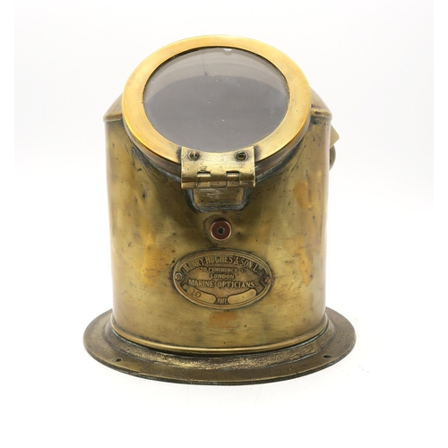 423 - A brass ship's binnacle compass by Henry Hughes & Son Ltd., Marine Opticians, London, measuring ... 