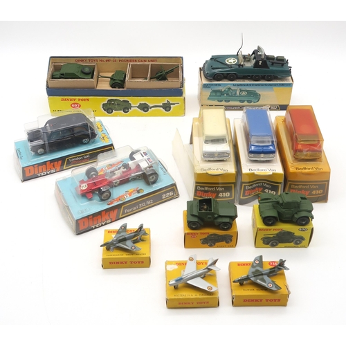 436 - Boxed Dinky military vehicles comprising 697 Field Gun Set, 670 Armoured Car, 673 Scout Car, 602 Din... 