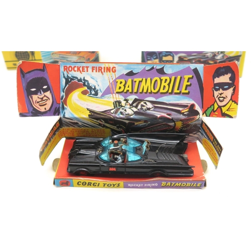 437 - Two Corgi 267 Batman Batmobiles, one retaining outer box and inner card tray, the other with inner t... 