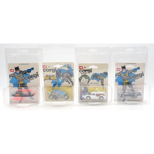 440 - Corgi and Corgi Junior superhero-themed models, comprising Batman 23 Batbike, 69 Batmobile, 78 Batco... 