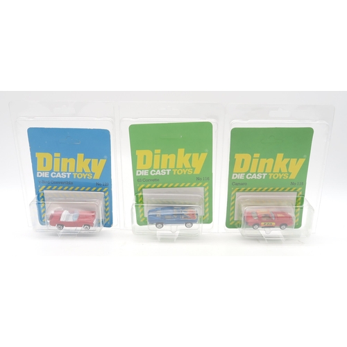 446 - Dinky Die Cast Toys model vehicles, comprising 129 T-Bird Convertible (x2), 63 Corvette, 115 Camaro,... 