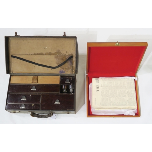 463 - A leather doctor's case with compartmentalised interior, together with a copy of The Times newspaper... 