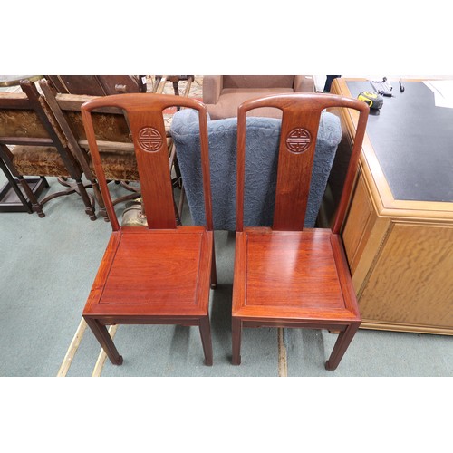 35 - A 20th century Chinese hardwood D end extending dining table and eight chairs, table with shaped fri... 