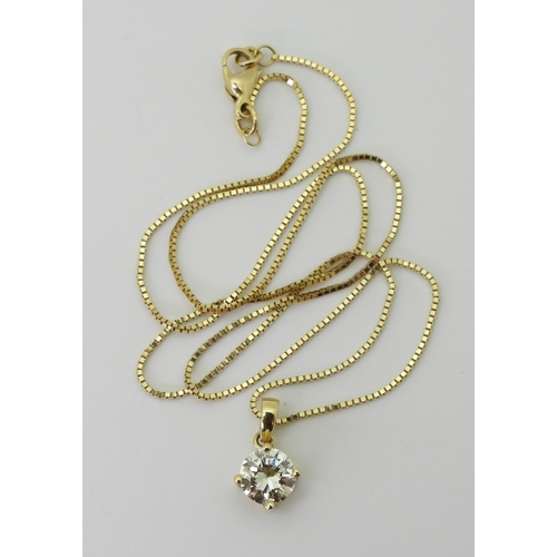 2752 - A DIAMOND SOLITAIRE PENDANT mounted in 18ct gold mount and on a 18ct gold box chain 45cm, the diamon... 