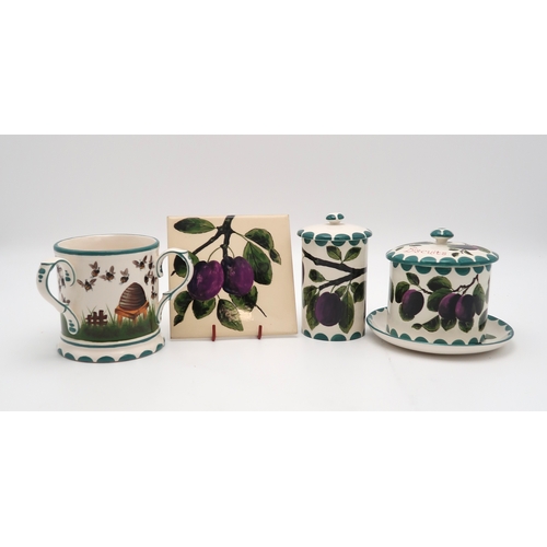 2171 - A COLLECTION OF GRISELDA HILL PLUM PAINTED POTTERYincluding a biscuit jar and cover, 11.5cm, a tall ... 