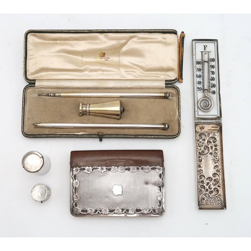 2428 - A SILVER PASTE GEM INSET WRITING SETLondon, maker's marked rubbed, comprising propelling pencil, a q... 