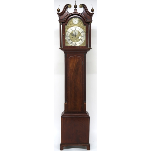 2028 - A 19TH CENTURY MAHOGANY CASED ROBERT KNOX, BEITH LONGCASE CLOCK with brass face, 47cm high x 34cm wi... 