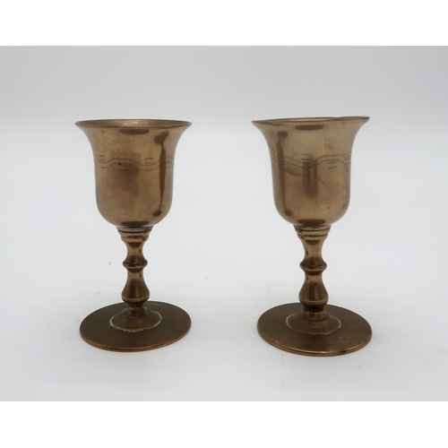 2156 - TWO 18TH CENTURY IRISH CATHOLIC BRASS COMMUNION RECUSANT CHALICESeach bowl can be unscrewed, inverte... 