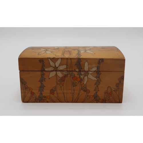 2159 - ELIZABETH MARY WATT (SCOTTISH 1886-1954)A hand painted wooden jewellery box, decorated with flowers,... 