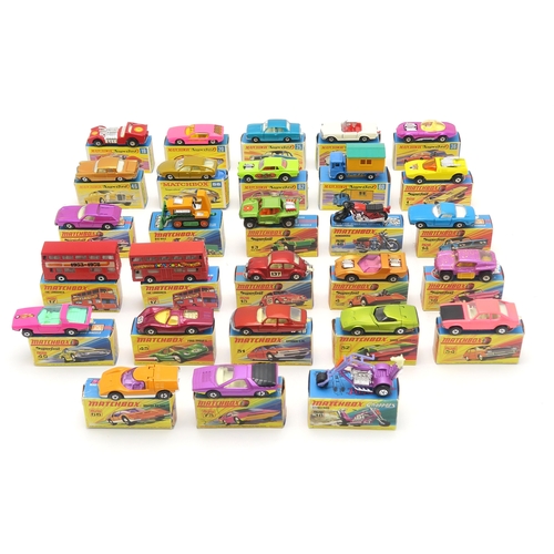 2615 - A COLLECTION OF BOXED LESNEY MATCHBOX SUPERFAST MODEL VEHICLESComprising 19 Road Dragster, 20 Lambor... 