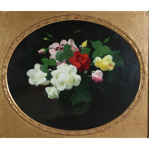 2954 - JAMES STUART PARK (SCOTTISH 1862-1933)STILL LIFE OF MIXED ROSES Oil on canvas, signed lower left, fe... 