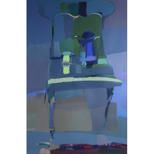 2965 - CLAIRE HARRIGAN RSW (SCOTTISH B.1964)THE BLUE COFFEE POT (1995)Mixed media, signed and inscribed on ... 