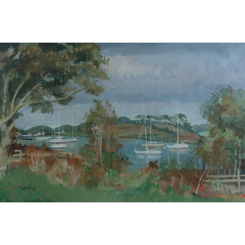 3007 - DELNY GOALEN (SCOTTISH 1932-2023)SUMMER MOORINGS TAYVALLICHOil on canvas, signed lower left, 49 x 75... 