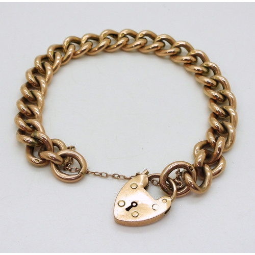 2703 - A ROSE GOLD CURB CHAIN BRACELETeach link stamped 9c, the clasp further stamped with the makers mark ... 
